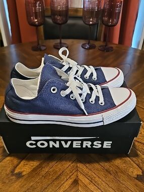 Unisex Converse Navy Blue Low Top Canvas Sneakers with White Trim